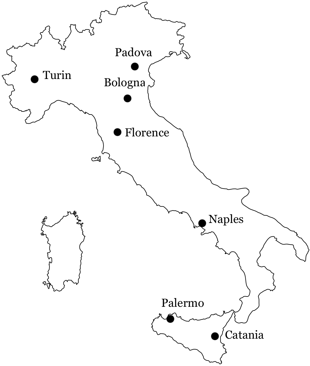 Map of Inaf Institutes in GES